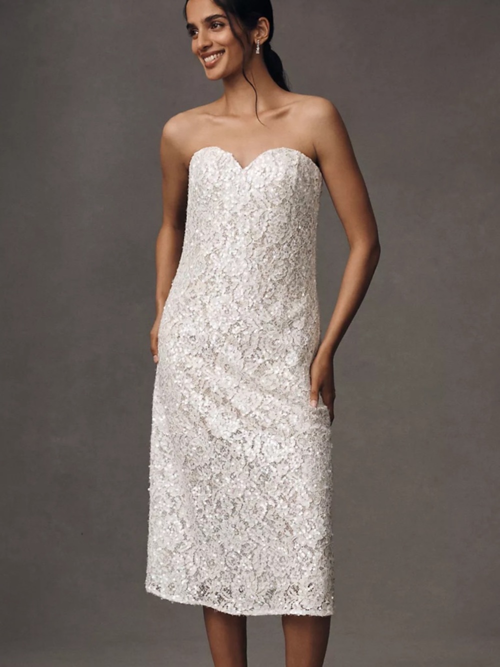 💟 ANTHROPOLOGIE Helsi Francine Strapless Sweetheart Sequin Midi Dress